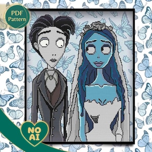 Corpse Bride Cross Stitch Pattern – Gothic Romance, Victor & Emily (PDF Pattern)