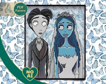 Corpse Bride Cross Stitch Pattern – Gothic Romance, Victor & Emily (PDF Pattern)