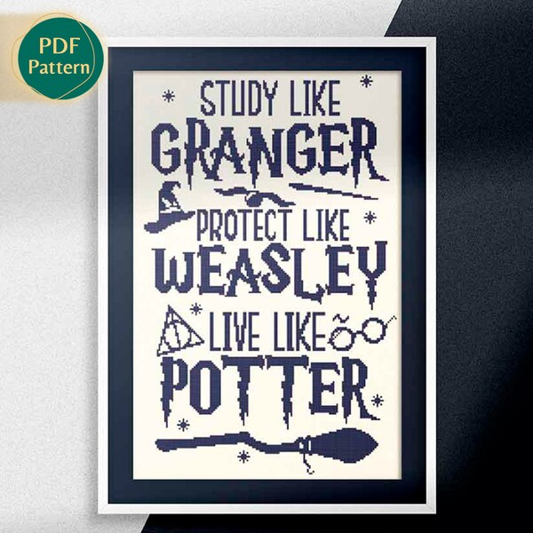 Wizards Starter HP Cross Stitch Pattern, Counted cross stitch, Hermione Granger, Ron Weasley, Luna Lovegood, Magic Phrases, Funny Phrases