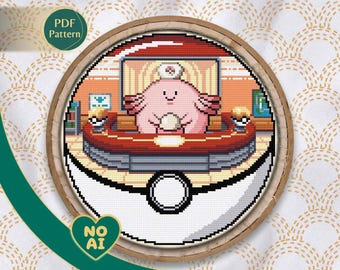 Chansey Inspired Nursing Centre Terrarium Cross Stitch Pattern PDF