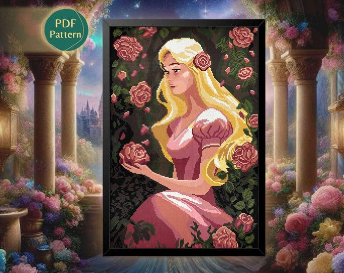 Sleeping Beauty Cross Stitch Pattern PDF – Aurora, Roses, Thorns, Fairest Princess, Instant Download