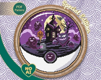 Haunter Inspired Halloween Ghosts Terrarium Cross Stitch Pattern PDF
