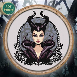 Maléfica Patrón Punto de Cruz, Villanas, Halloween, Villanas, Gótica, Diseñador, Espinas, Malvada, Dragón, Oscuridad, Descarga Instantánea