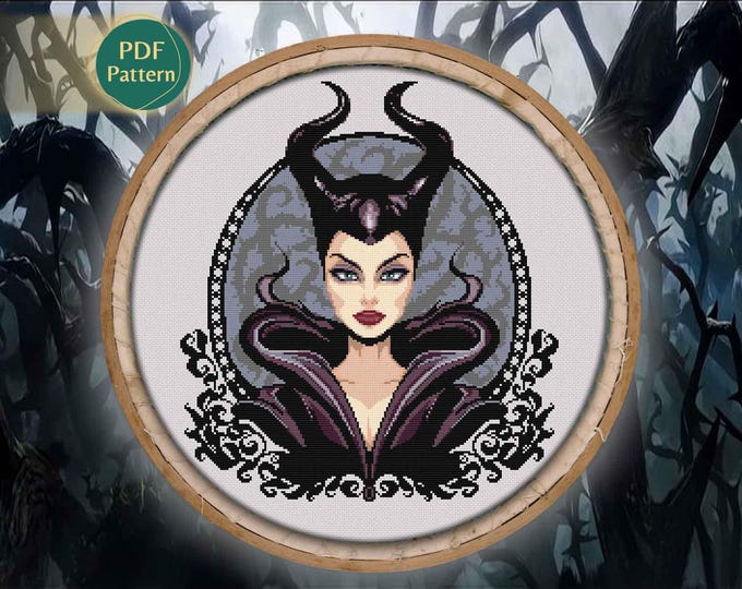 Maleficent Cross Stitch Pattern PDF – Gothic Villain, Dragon, Thorns, Dark Magic, Queen of Evil, Instant Download