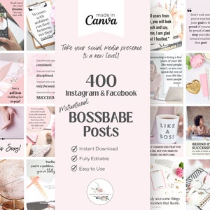 400 BOSSBABE Posts for Instagram/Facebook w/ Matching Stories | Social Media Ready | Personalize in Canva