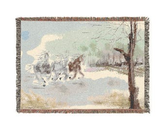 Hästar som springer vilt, vävd filt | Western Horse Cozy Throw