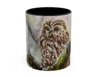 Kaffemugg med brun ugglaillustration och accent | 315 ml