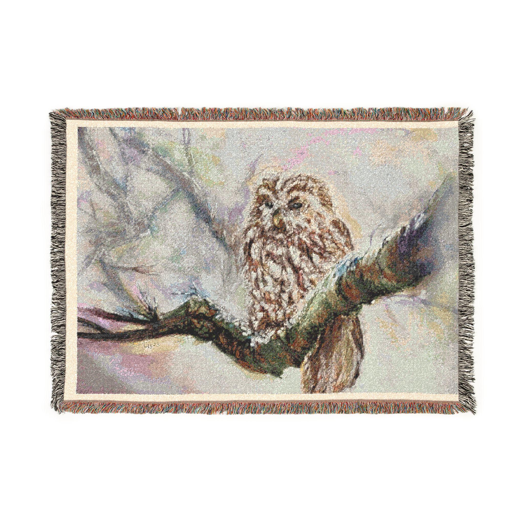 Barn Owl Illustration Woven Blanket | Nature Bird Throw