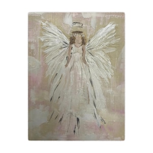 Ängelmålning Minkfilt | Mjukt barnrumspläd med akvarellmotiv och änglavingar bild 1