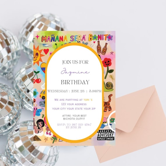 Bichota printable Invitation Bonito Digital Invitation Karol editable Birthday invite  Sera Bonito invitation