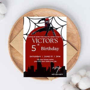 Miles Birthday Invitation, Editable Party Invite Template, Digital Printable, Morales invitation, Spider Invitation,