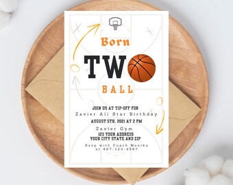 Basketball  Birthday Invitation, Editable Party Invite Template, Digital Printable, Born 2 ball  invitation, Sport Invitation