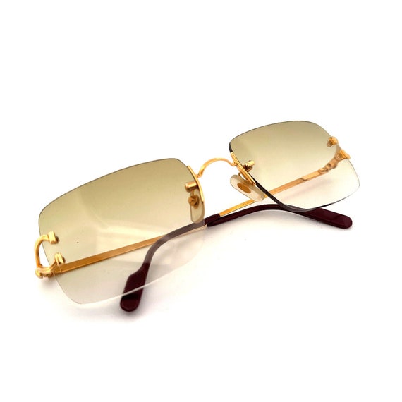 Vintage 90s Cartier Portofino Rimless Sunglasses Size… - Gem