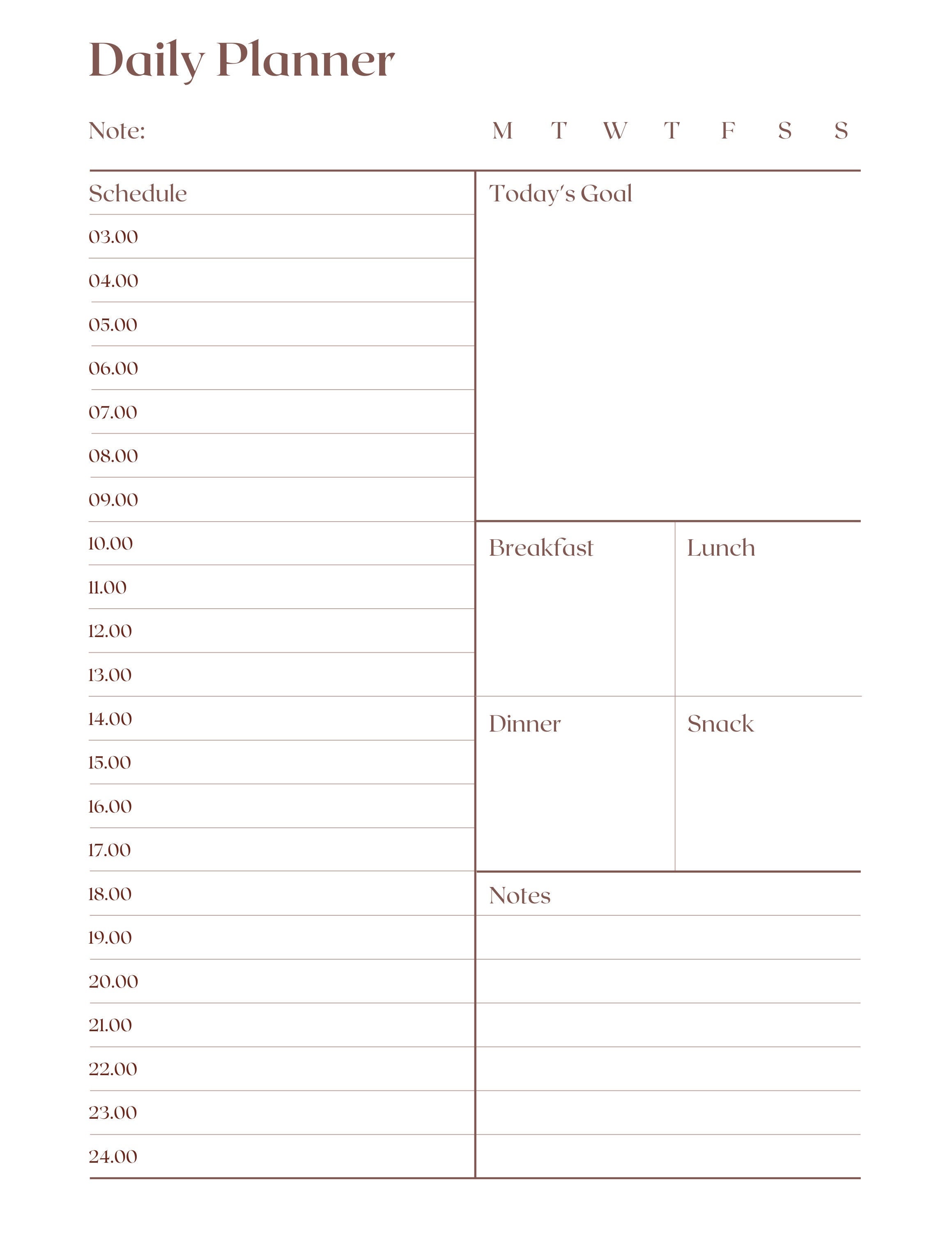 Daily Planner Printable Instant Download Daily Planner - Etsy