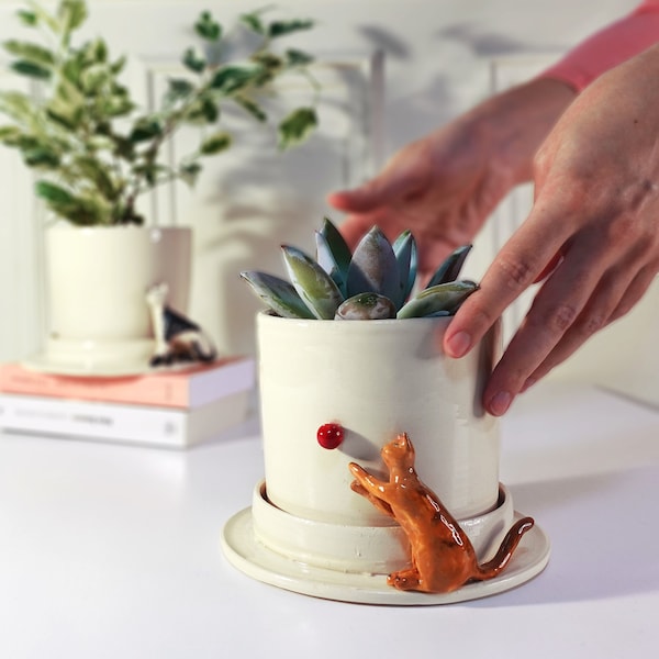 Pot pour les plantes céramique fait main personnalisé avec votre animal de compagnie, cadeaux céramique personnalisé objet décoratif poterie