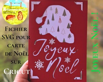 Christmas card, in French, Merry Christmas with Santa Claus, in SVG file for cutting on Cricut AND Cricut Joy