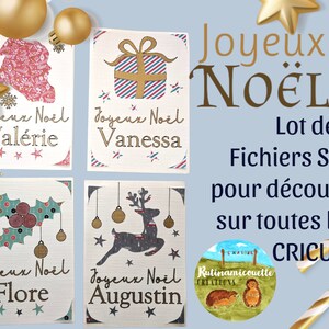 Lot de 4 Cartes de Noël à PERSONNALISER, en Français, Joyeux Noël, en Fichier SVG pour découpe sur Cricut ET Cricut Joy