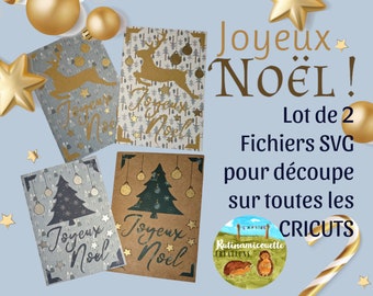 Christmas card, in French, Merry Christmas with a Christmas tree, in SVG file for cutting on Cricut AND Cricut Joy