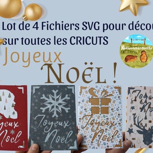 Set di 4 cartoline di Natale, in francese, Buon Natale, in file SVG per il taglio su Cricut E Cricut Joy