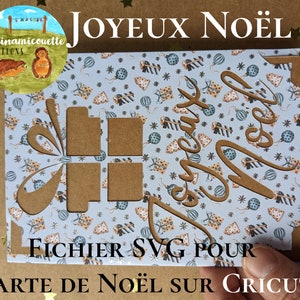Carte de Noël, en Français, Joyeux Noël avec un cadeau, en Fichier SVG pour découpe sur Cricut ET Cricut Joy