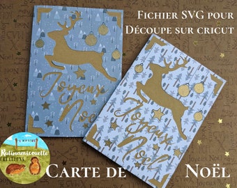 Christmas card, in French, Merry Christmas with Reindeer Rudolph! SVG file for cutting on Cricut AND Cricut Joy