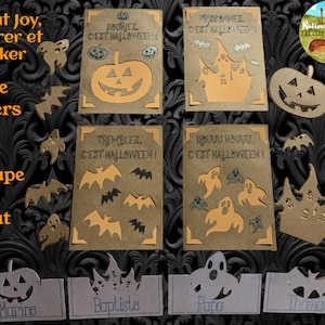 Lot marque place et cartes d'halloween, fichiers SVG pour découpe sur cricut