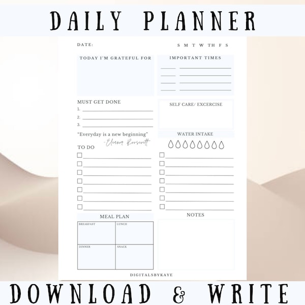 Daily planner minimalist planner master productivity printable planner daily downloadable ADHD daily planner (blue)