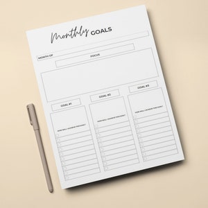 Planificador de objetivos mensuales Imprimible, Plantilla de configuración de objetivos mensuales, Rastreador de progreso de objetivos mensuales, CARTA DE EE. UU. Descarga instantánea PDF