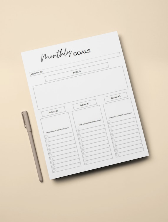 Monthly Goal Planner Printable, Monthly Goal Setting Template, Monthly Goal Progress Tracker, US LETTER Instant Download PDF
