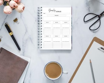 Yearly/Annual Goal Planner Printable, Yearly Goal Setting Template, Yearly Goal Progress Tracker, US LETTER Instant Download PDF