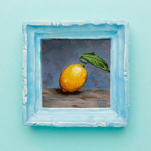 Frutas: Cítricos frescos, Limón. Pintura al óleo sobre lienzo sobre cartón.