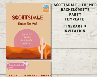 SCOTTSDALE, Arizona BACHELORETTE weekend invitations & itinerary template, Scottsdale Bachelorette Invite Printable, Scottsdale Arizona Bach