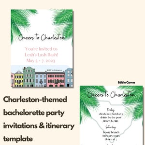 CHARLESTON Themed Bachelorette Weekend Einladungen & Reiseplan Vorlage, Cheers to Charleston, Rainbow Row, Brautparty Wochenende, Charleston
