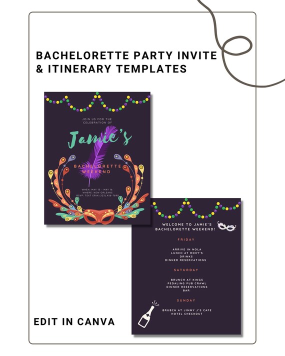New Orleans Themed Bachelorette Party Itinerary &amp; Invitations - Etsy