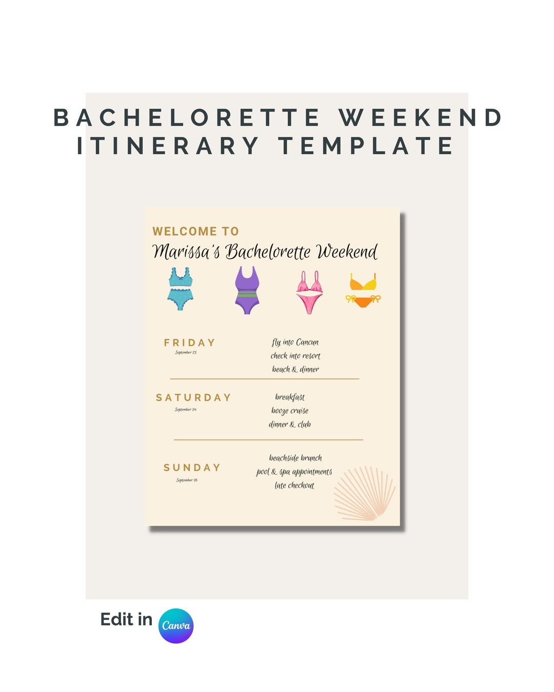 Bachelorette Party Weekend Itinerary Template - Etsy