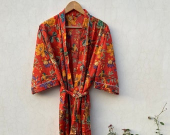 House of Harlow 1960 Collab, kimono, Maxi Dress, Red Coral Leaf Print, 100% Cotton