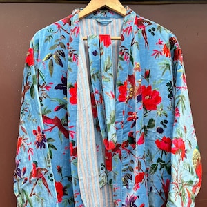 Jungle Print Velvet Kimono Robe: Cotton Velvet Morning Coat