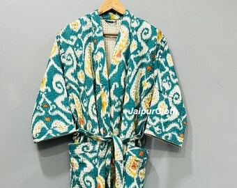 Floral Cotton Kantha Kimono Jacket | Boho Beach Cover Up Robe, Festival Bohemian Duster