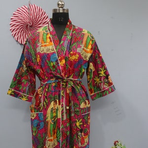 Cotton Kimono Robes for Women Indian Dressing Gown Unisex Blockprint Beach Cover ups Bridesmaid Gifts
