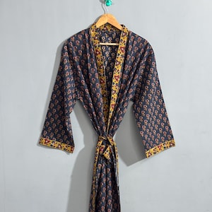 Indian Cotton Kimono Robe | Tropical Bathrobe | Boho Loungewear | Lightweight Summer Dressing Gown | Spa Robe | Gift for Her Women