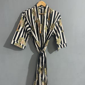 Tree Print Cotton Kimono Robe: Boho Beach Cover-Up