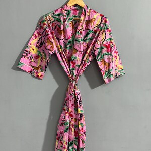 Block Print Cotton Kimono Robe: Indian Lounge & Sleepwear