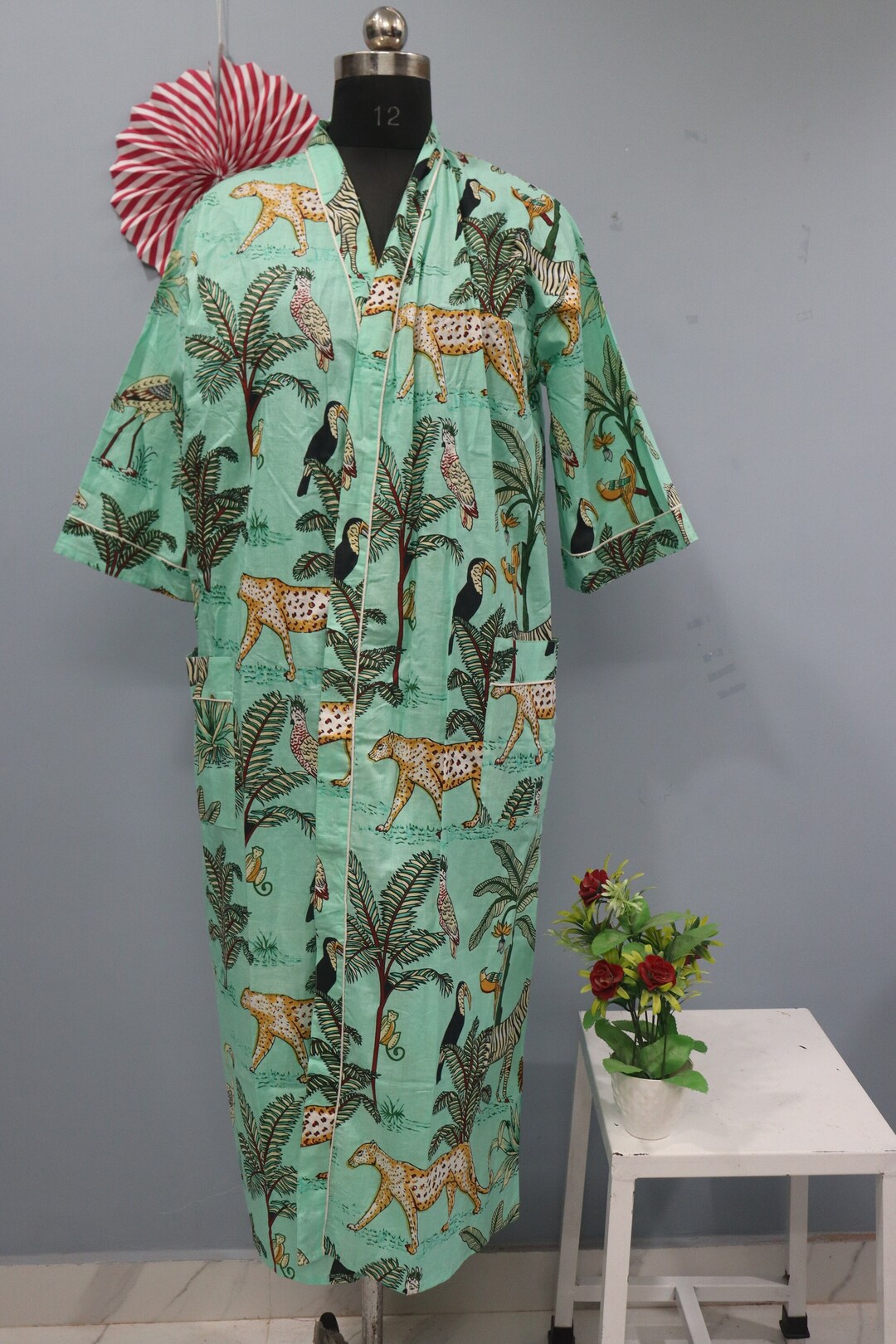 Shimpan Robe Cotton Block Print Kimono Robe | Safari Animal Print, Beach Coverup - Etsy