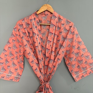 Dinosaur Print Cotton Kimono Robe: Lightweight Loungewear