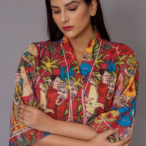 Frida Khalo Robe, Dressing Gown, Unique Gift, Bridesmaid Dress, Kimono Dressing Gown, Loungewear