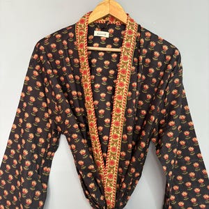 Cotton Kimono Robe: Indian Block Print Lounge Wear