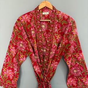Hand Block Print Cotton Kimono Robe: Indian Beach Cover-Up
