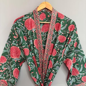 Block Print Cotton Kimono Robe: Boho Festival Kaftan