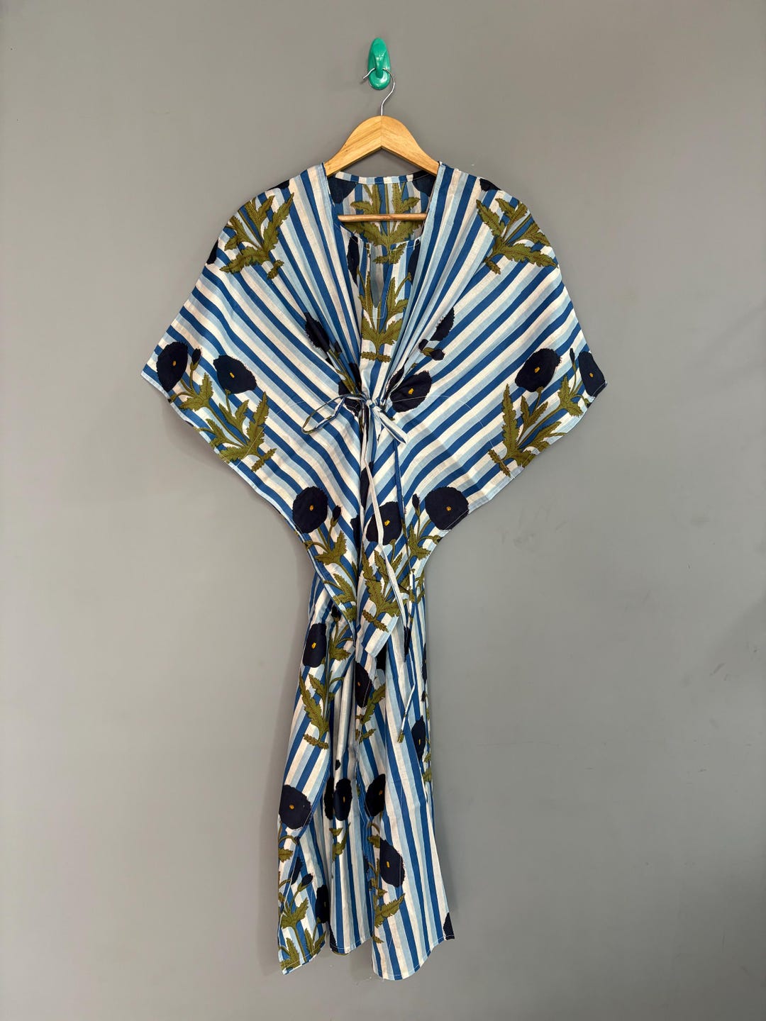 Floral Cotton Kaftan Robe: Indian Block Print Beach Cover-up - Etsy