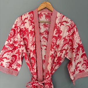 Tree Print Cotton Kimono Robe Dressing Gown, Dressing Gown, Unique Gift, Bridesmaid Dress, Kimono Dressing Gown